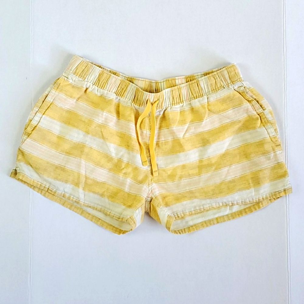 Patagonia elastic waist cotton blend strips shorts white yellow women size S
